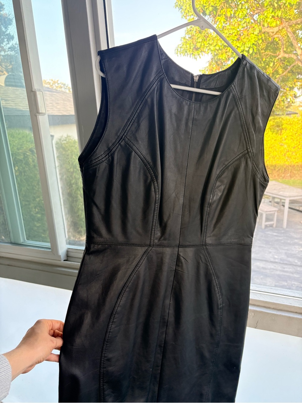 Aqua Black Leather Sleeveless Midi Dress